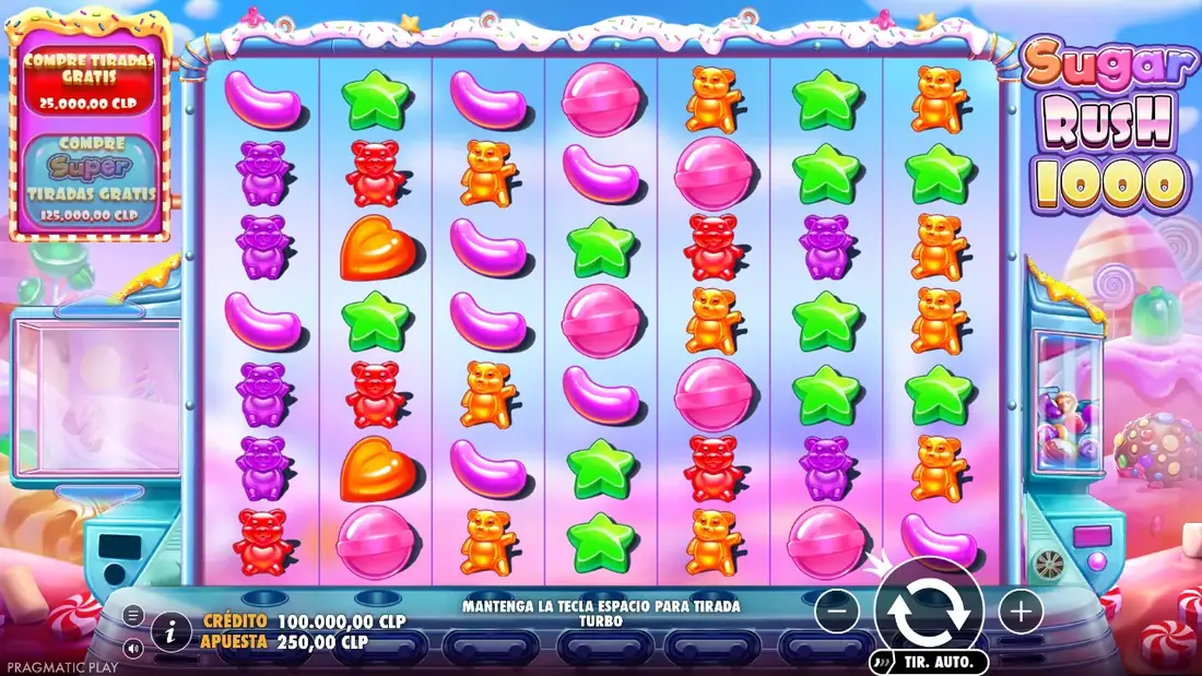 Cuadrícula del juego base de Sugar Rush 1000 en modo demo