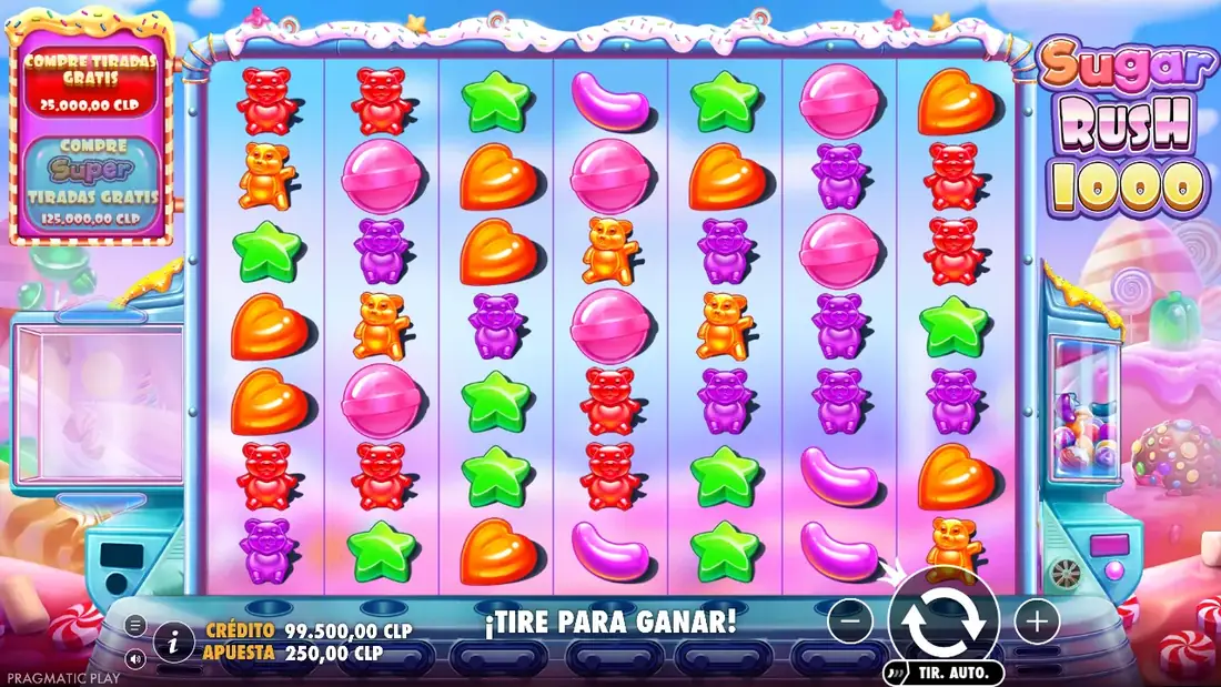 Símbolos cayendo en un giro de Sugar Rush 1000